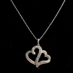 Kay Silver Hearts Intertwined Small Diamond Stones Sterling 925 Chain